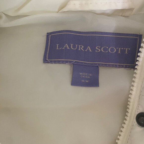 Laura Scott Quilted Hooded Vest‎ Womens Missy M Ivory Faux Fur Ski - Picture 5 of 9